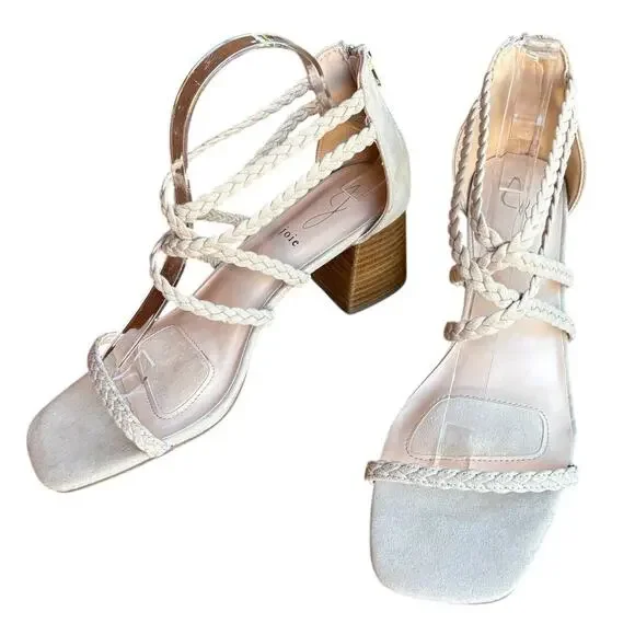 Joie Felina Braided Strap Square Toe Sandals w Block Heels, Zip Closures sz 9.5 - Picture 13 of 13